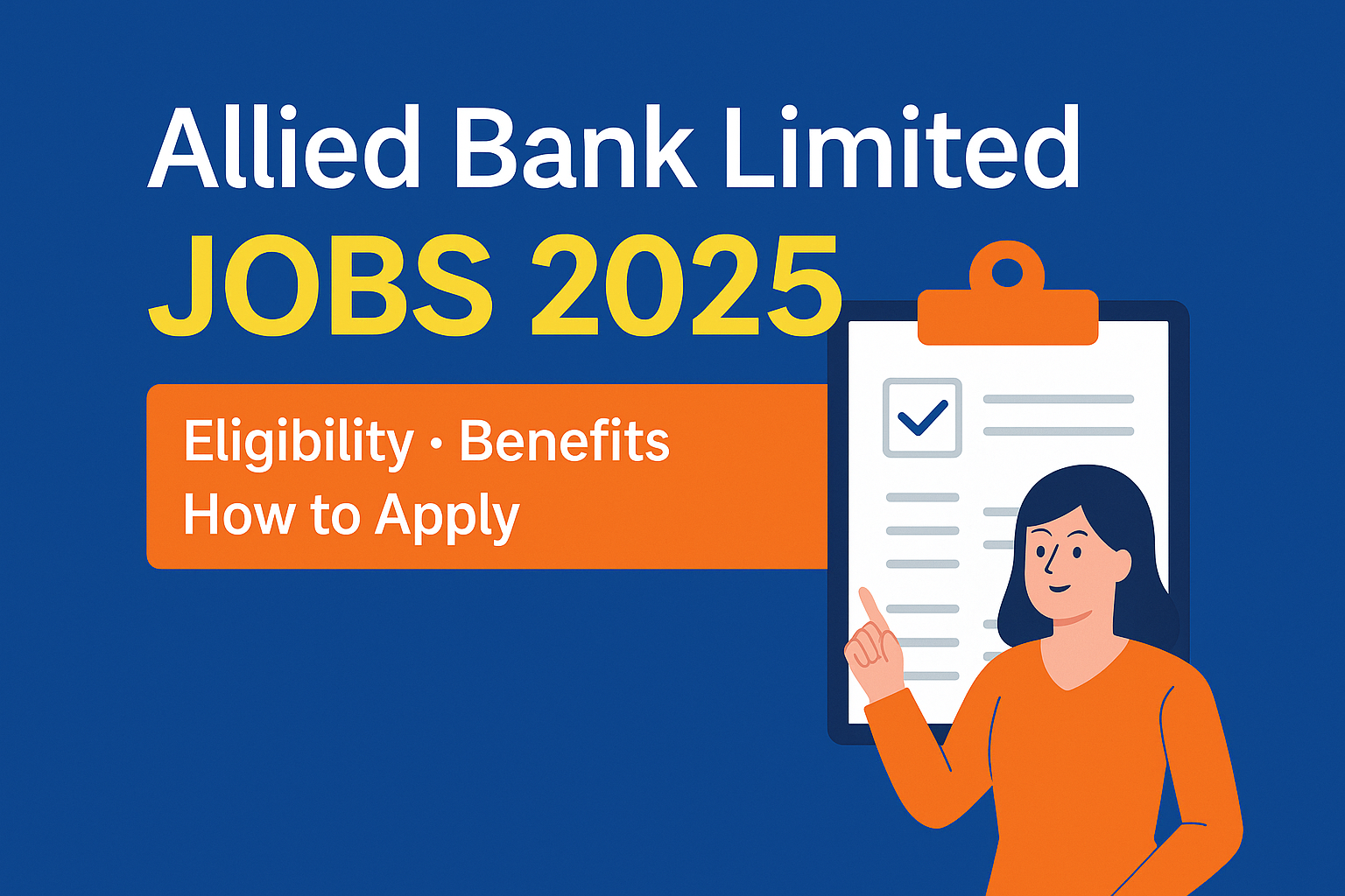 ABL Jobs 2025 banner showing woman pointing to application form